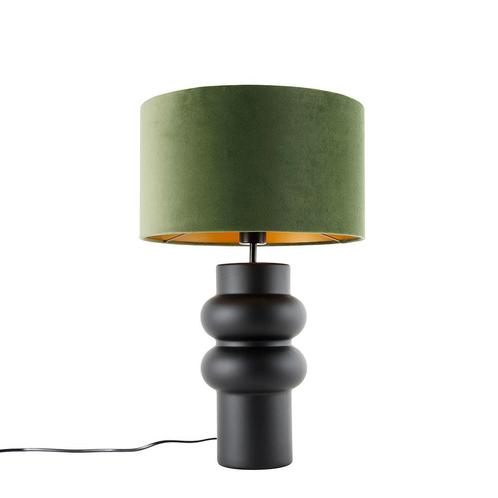 Design tafellamp zwart 17 cm velours kap groen met goud 35, Huis en Inrichting, Lampen | Tafellampen, Nieuw, 50 tot 75 cm