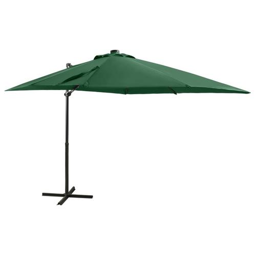 vidaXL Zweefparasol met paal en LED-verlichting 250 cm groen, Tuin en Terras, Parasols, Zweefparasol, Nieuw, 2 tot 3 meter, Verzenden
