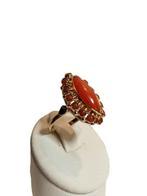 Ring - 14 karaat Geel goud Bloedkoraal - Koraal, Sieraden, Tassen en Uiterlijk, Ringen, Nieuw
