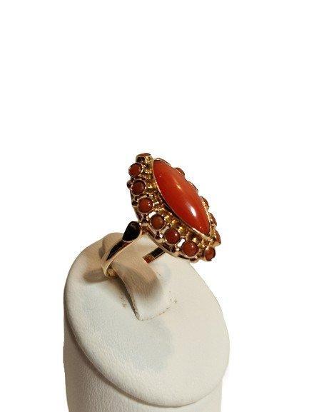 Ring - 14 karaat Geel goud Bloedkoraal - Koraal, Sieraden, Tassen en Uiterlijk, Ringen