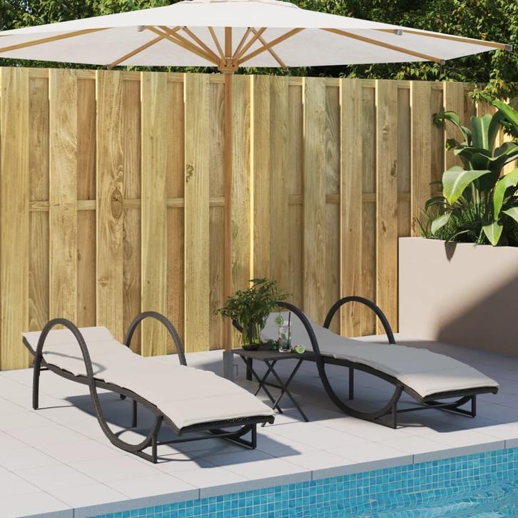 vidaXL Ligbedden 2 st met kussens poly rattan zwart, Tuin en Terras, Ligbedden, Nieuw, Verzenden