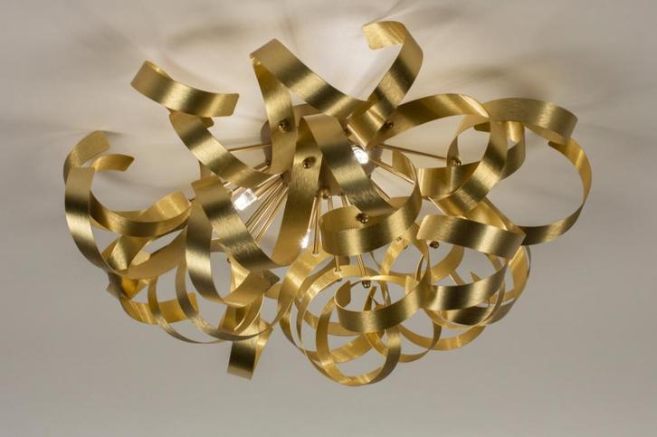 Rietveld Plafondlampen - Goud - Geschuurd Aluminium, Metaal, Huis en Inrichting, Lampen | Plafondlampen, Verzenden