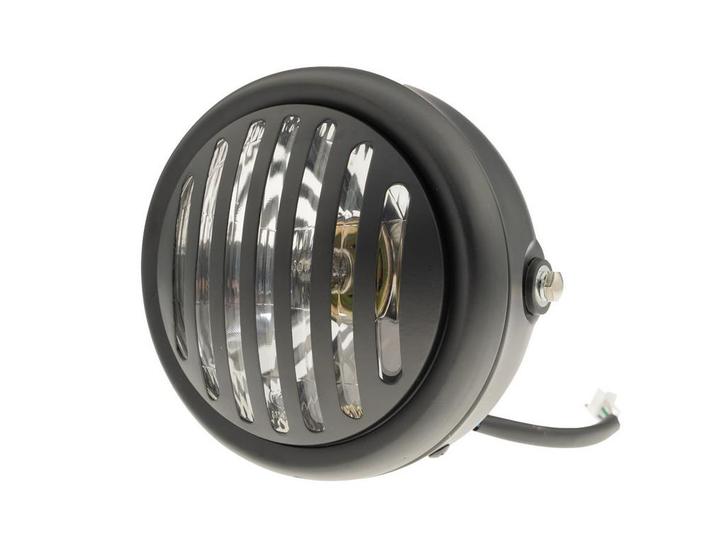Koplamp rond 165mm halogeen 12V 35W mat zwart met rooster, Fietsen en Brommers, Brommeronderdelen | Algemeen, Nieuw, Ophalen of Verzenden