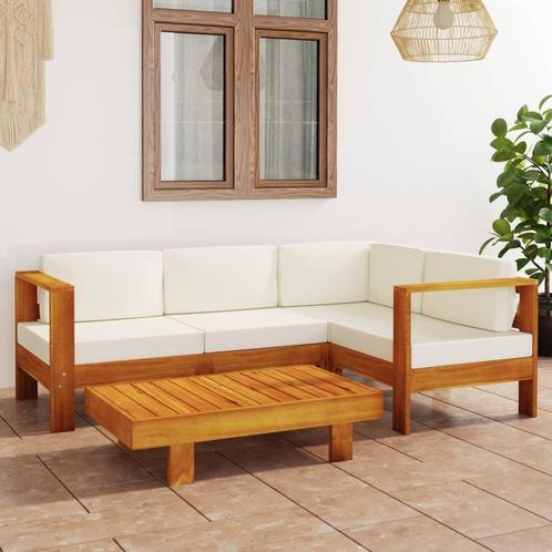 vidaXL 5-delige Loungeset met crèmewitte kussens acaciahout, Tuin en Terras, Tuinsets en Loungesets, Loungeset, Nieuw, Hardhout
