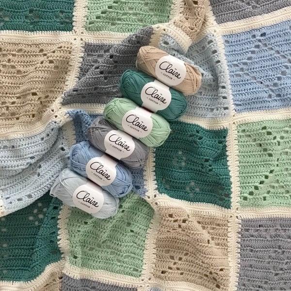 Haakpatroon byClaire Blokkendeken Ledikant Mint/Blauw, Hobby en Vrije tijd, Breien en Haken, Breien of Haken, Nieuw, Wol of Garen