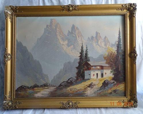European school XXe - Alpenlandschaft mit Hütte – Öl auf, Antiek en Kunst, Kunst | Schilderijen | Klassiek