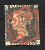 Groot-Brittannië  - B019) BLACK penny stamp + cancel red, Postzegels en Munten, Gestempeld