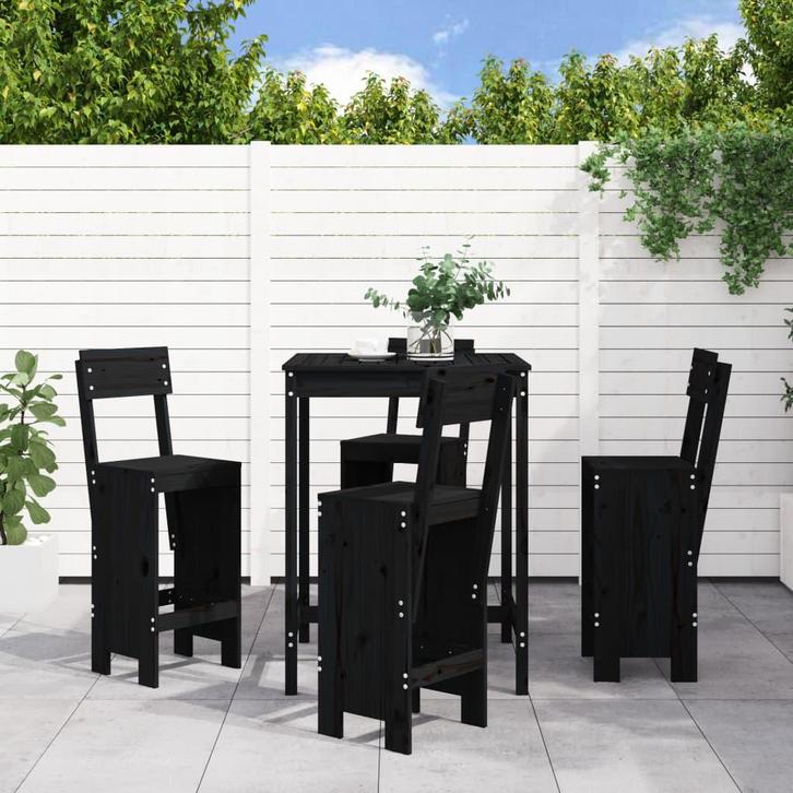 vidaXL 5-delige Barset massief grenenhout zwart, Tuin en Terras, Tuinsets en Loungesets, Nieuw, 5 zitplaatsen, Verzenden