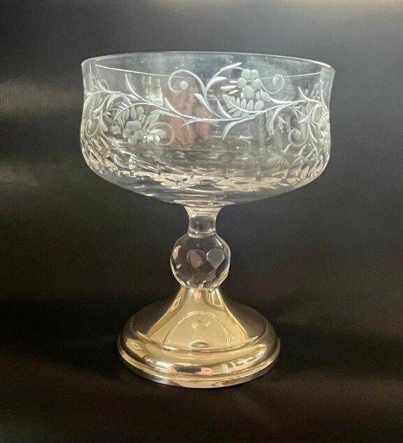 Kristallen bonbonschaaltje zilveren voet - Schaal -, Antiek en Kunst, Antiek | Goud en Zilver