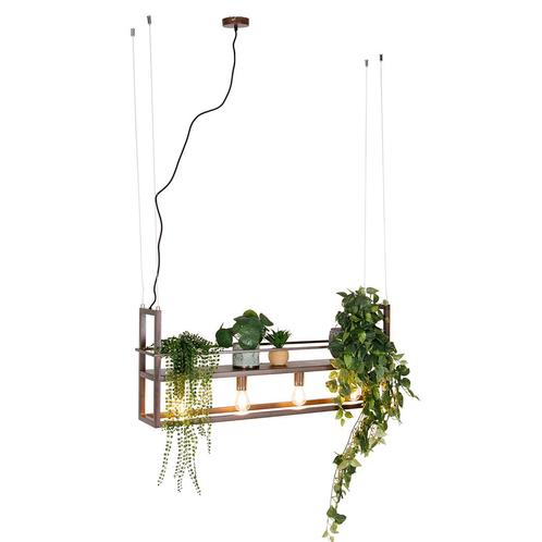 Smart hanglamp roestbruin met rek incl. 4 Wifi A60 - Cage, Huis en Inrichting, Lampen | Hanglampen, Nieuw, Overige materialen