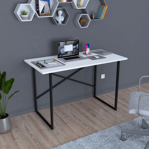 [en.casa] Bureau Tjeldsund 120x60x75 cm wit en zwart, Huis en Inrichting, Bureaus, Verzenden