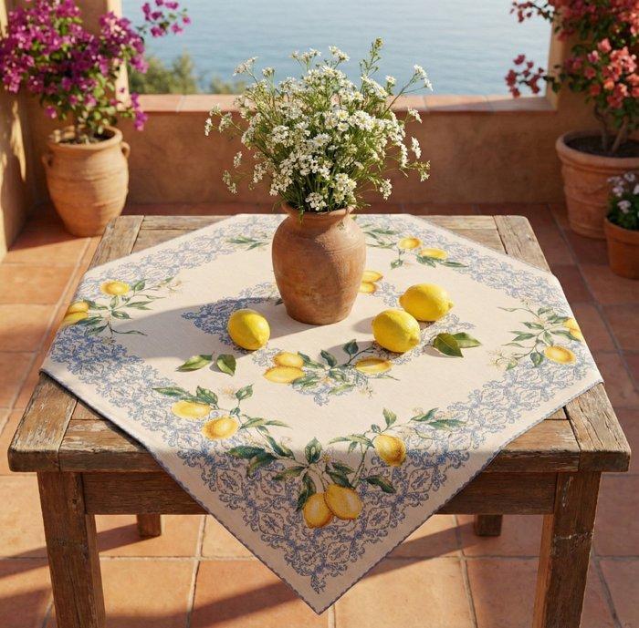 Vierkante gobelin middelpunt tafelstuk Mediterraneo –, Antiek en Kunst, Antiek | Kleden en Textiel