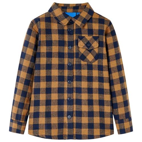 vidaXL Kinderoverhemd geruit 92 cognackleurig en blauw, Kinderen en Baby's, Kinderkleding | Overige, Nieuw, Verzenden