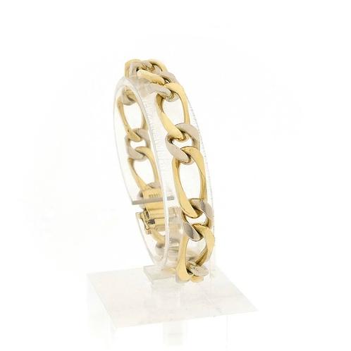 Bicolor gouden wijde gourmetschakel armband | 19 cm, Sieraden, Tassen en Uiterlijk, Armbanden, Overige kleuren, Gebruikt, Goud