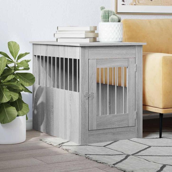 vidaXL Hondenbench 55 x 80 x 68 cm bewerkt hout grijs sonoma, Dieren en Toebehoren, Hondenhokken, Nieuw, Verzenden