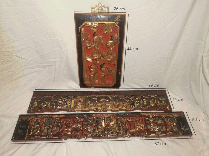 Houtsnijwerk paneel - Hout, Verguld, Parelmoer - China -, Antiek en Kunst, Antiek | Overige Antiek