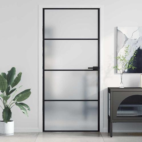 vidaXL Binnendeur smal 93x201,5 cm gehard glas en aluminium, Doe-het-zelf en Verbouw, Deuren en Horren, Nieuw, Verzenden
