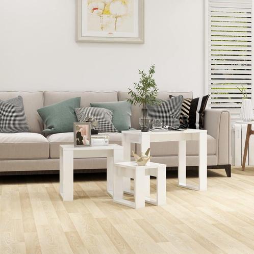 vidaXL 3-delige Tafeltjesset bewerkt hout hoogglans wit, Huis en Inrichting, Tafels | Bijzettafels, Nieuw, Verzenden