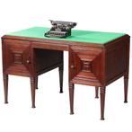 Art deco bureau schrijftafel in mahonie met groen schrijfbla, Ophalen of Verzenden