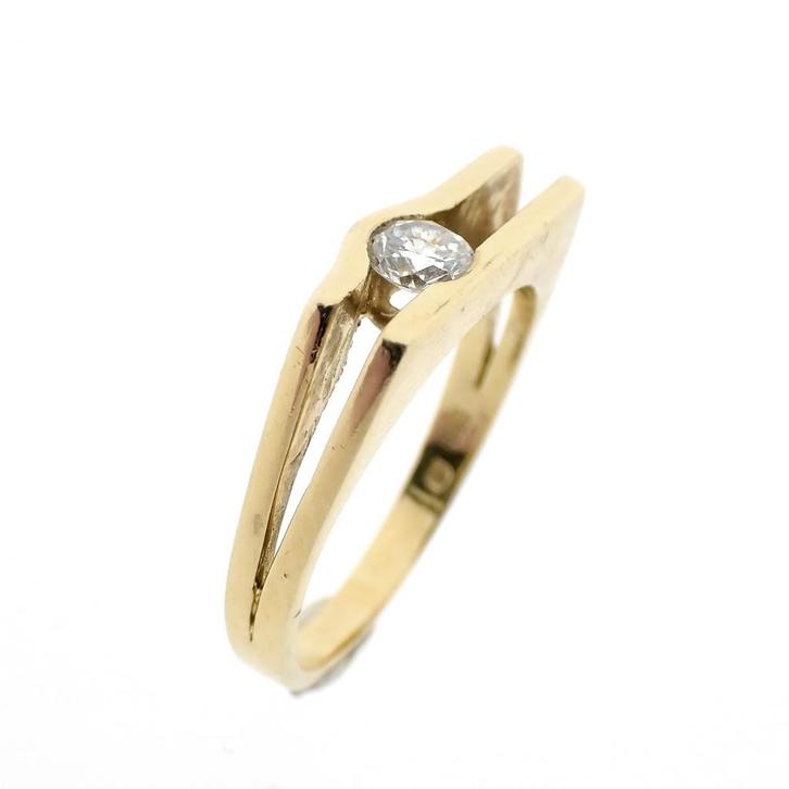 Gouden ring met diamant 0,22 ct., Sieraden, Tassen en Uiterlijk, Ringen, Dame of Heer, Met edelsteen, Overige kleuren, 17 tot 18