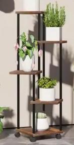 Design Plantenstandaard 5 Niveaus Hout en Staal Met Wielen, Verzenden, Nieuw