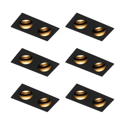 Set van 6 Vierkante inbouwspot zwart verstelbaar 2-lichts -, Huis en Inrichting, Lampen | Spots, Nieuw, Metaal of Aluminium