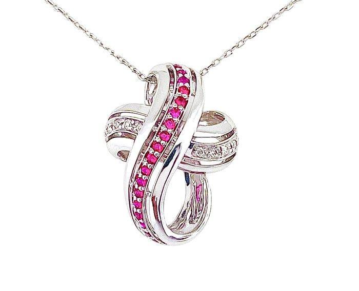 Halsketting - 18 karaat Witgoud Robijn - Diamant, Sieraden, Tassen en Uiterlijk, Kettingen