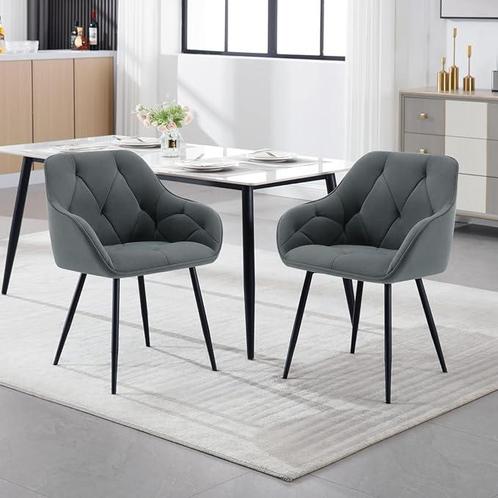 2x eetkamerstoel / kuipstoel - grijs - metaal met velvet, Huis en Inrichting, Stoelen, Verzenden