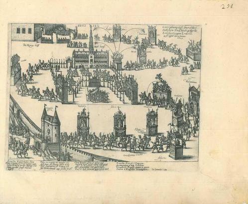 Historische prent van Brussels, Antiek en Kunst, Kunst | Etsen en Gravures