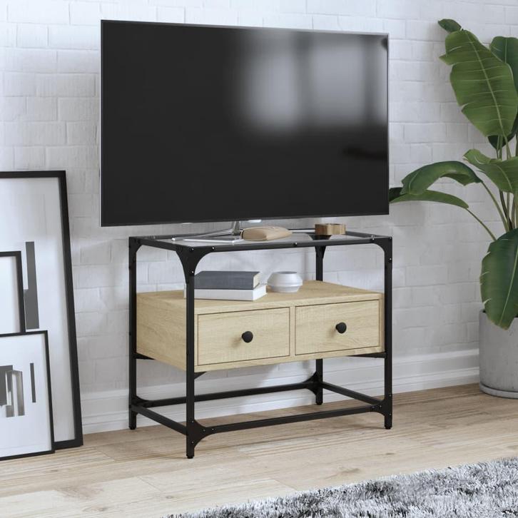 vidaXL Tv-meubel met glazen blad 60x35x51 cm bewerkt hout, Huis en Inrichting, Kasten | Televisiemeubels, Nieuw, Overige houtsoorten