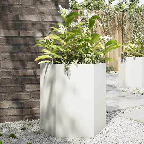 vidaXL Plantenbak zeshoek 46x40x45 cm staal wit, Tuin en Terras, Bloembakken en Plantenbakken, Nieuw, Metaal, Verzenden