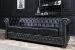 Chesterfield 3-zitsbank 205cm zwart kunstleer klinknagels, Ophalen of Verzenden, Nieuw