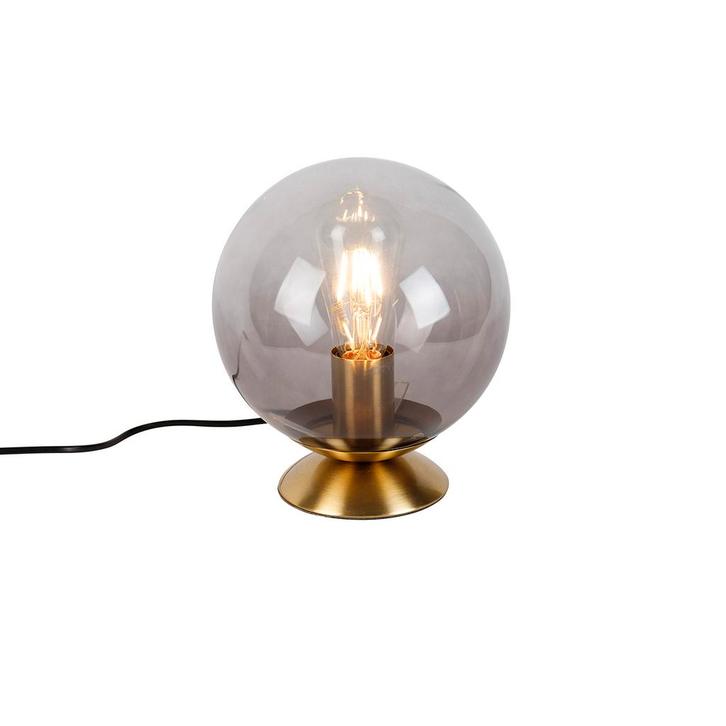 Art deco tafellamp messing met smoke glas - Pallon, Huis en Inrichting, Lampen | Tafellampen, Nieuw, Glas, Minder dan 50 cm
