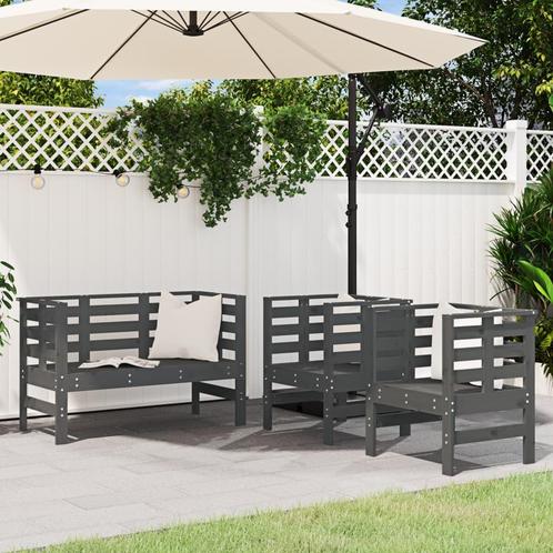 vidaXL 3-delige Loungeset massief grenenhout grijs, Tuin en Terras, Tuinsets en Loungesets, Loungeset, Nieuw, 3 zitplaatsen, Verzenden