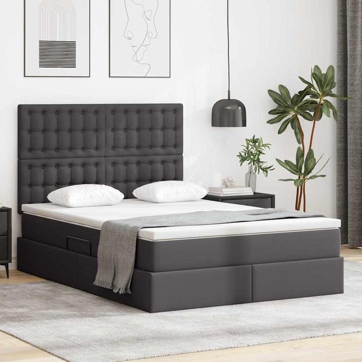 vidaXL Opslag bed met matras met opslag Grijs 140 x 200 cm, Huis en Inrichting, Slaapkamer | Bedden, Grijs, Nieuw, Overige materialen