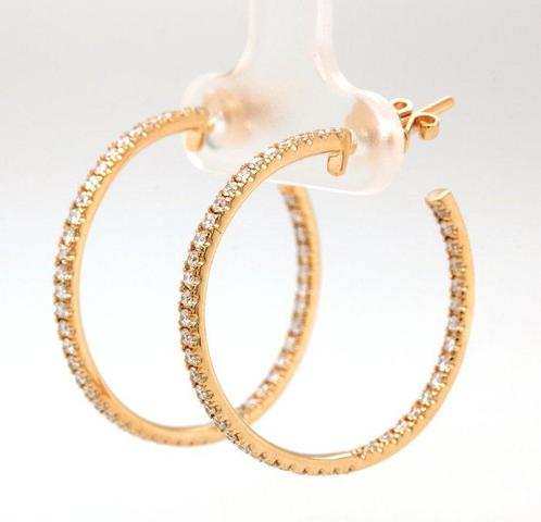 Hoepel oorbellen - 14 karaat Geel goud - 1.00ct. tw. Diamant, Sieraden, Tassen en Uiterlijk, Antieke sieraden