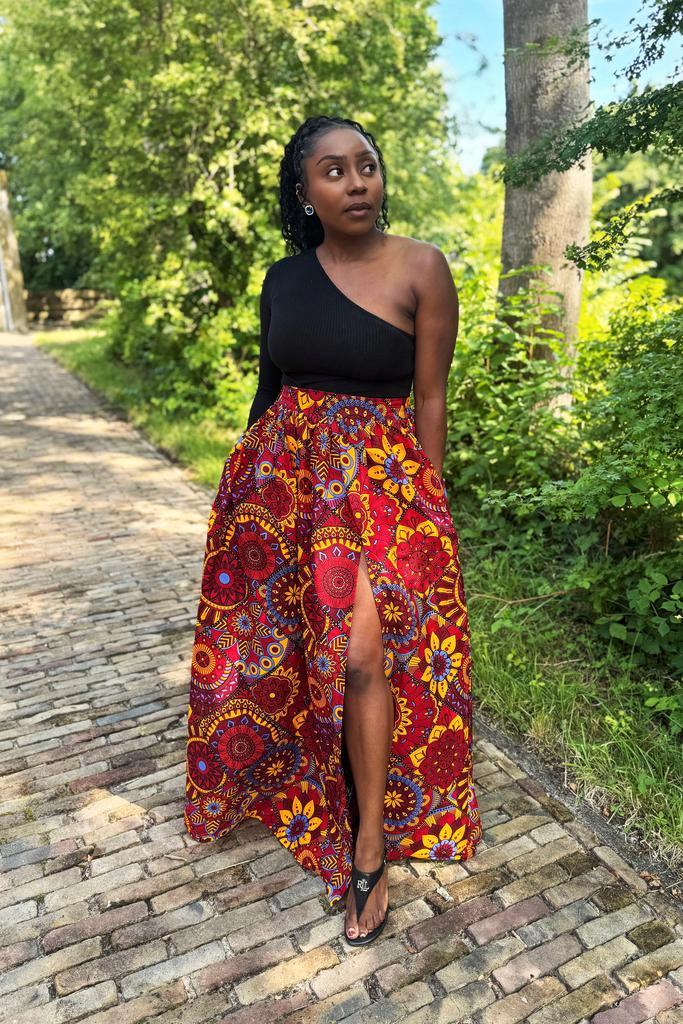 Afrikaanse print maxi rok - Rood & Geel Mandala Patchwork -, Kleding | Dames, Rokken, Nieuw, Ophalen of Verzenden
