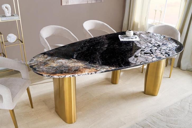 Design eettafel BIO 200cm grijs wit bruin natuursteen marmer, Huis en Inrichting, Tafels | Eettafels, Ophalen of Verzenden