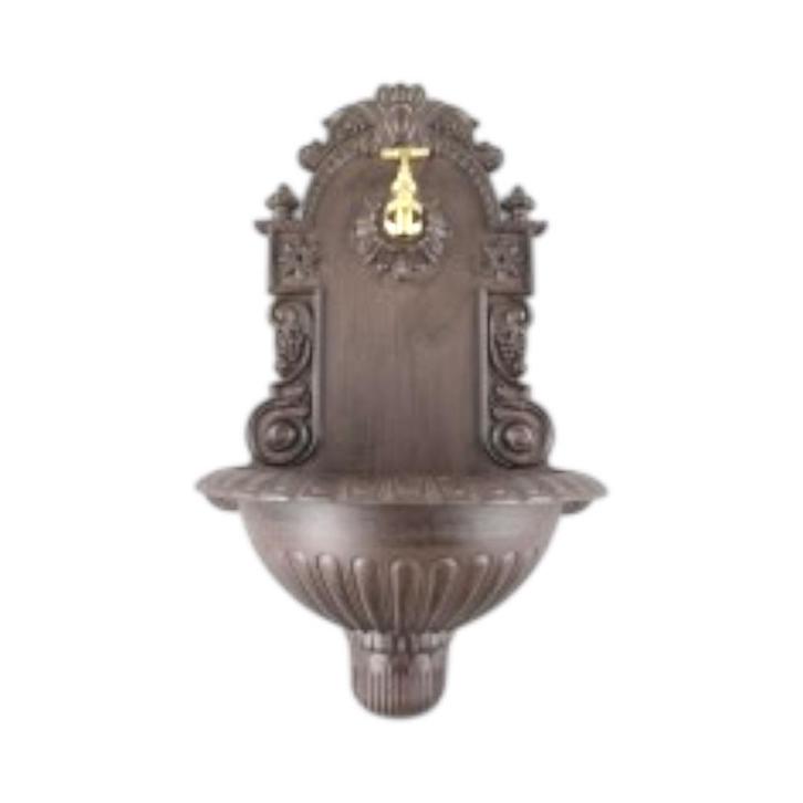 Wandfontein – 60cm – aluminium in gietijzerlook met messing, Tuin en Terras, Waterpartijen en Fonteinen, Ophalen of Verzenden