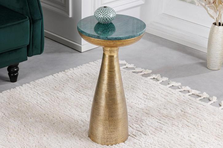 Handgemaakte bijzettafel ELEMENTS 55cm goudgroen marmer rond, Huis en Inrichting, Tafels | Sidetables, Ophalen of Verzenden