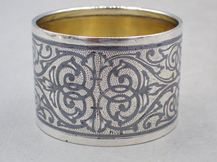 Servetring - zilveren - .900 zilver - Niello versierd, Antiek en Kunst, Antiek | Goud en Zilver