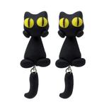 Fako Bijoux® - Oorbellen - Dansende Kat - Zwart/Geel, Verzenden, Nieuw