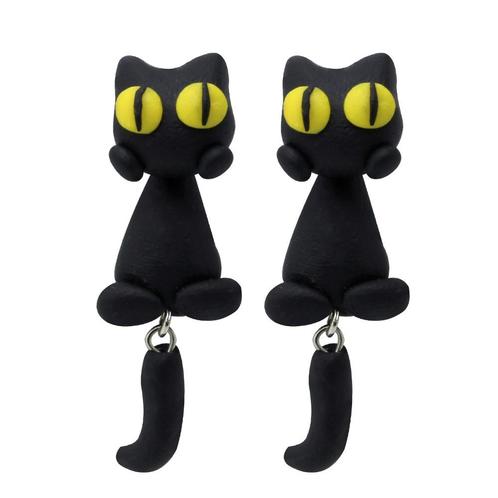 Fako Bijoux® - Oorbellen - Dansende Kat - Zwart/Geel, Sieraden, Tassen en Uiterlijk, Oorbellen, Verzenden