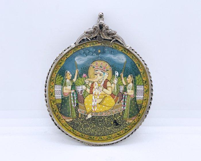 Grote amulet van Ganesh miniatuurschilderij - argento, Antiek en Kunst, Kunst | Niet-Westerse kunst