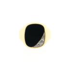 Gouden heren zegelring met onyx en diamant | 0,01 ct., Gebruikt, Overige kleuren, 20 of groter, Heer