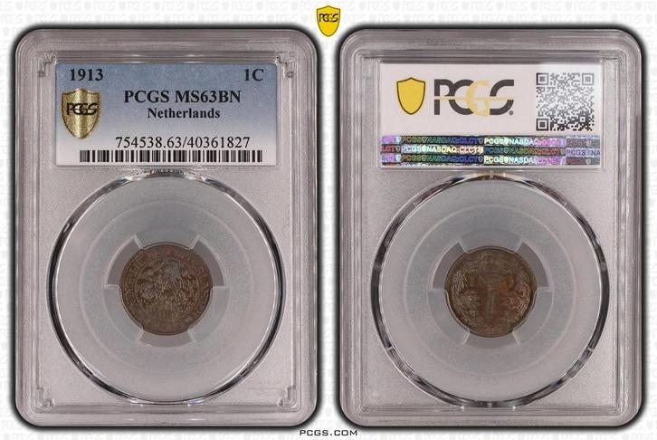 Koningin Wilhelmina 1 cent 1913 MS63 Blackened PCGS, Postzegels en Munten, Munten | Nederland, Losse munt, 1 cent, Koningin Wilhelmina