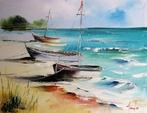 Alfred Anio - Boats on the shore, Antiek en Kunst, Kunst | Schilderijen | Modern