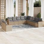 vidaXL 11-delige Tuinset met kussens poly rattan beige, Tuin en Terras, Verzenden, Nieuw, Rotan, Tuinset
