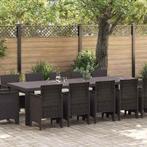 vidaXL Tuin Eetset met kussen 13 pcs Bruin Rattan, Tuin en Terras, Tuinsets en Loungesets, Verzenden, Nieuw, Textileen