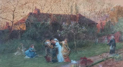 Charles James Lewis (1830-1892) - Vertier in de hoftuin, Antiek en Kunst, Kunst | Schilderijen | Klassiek